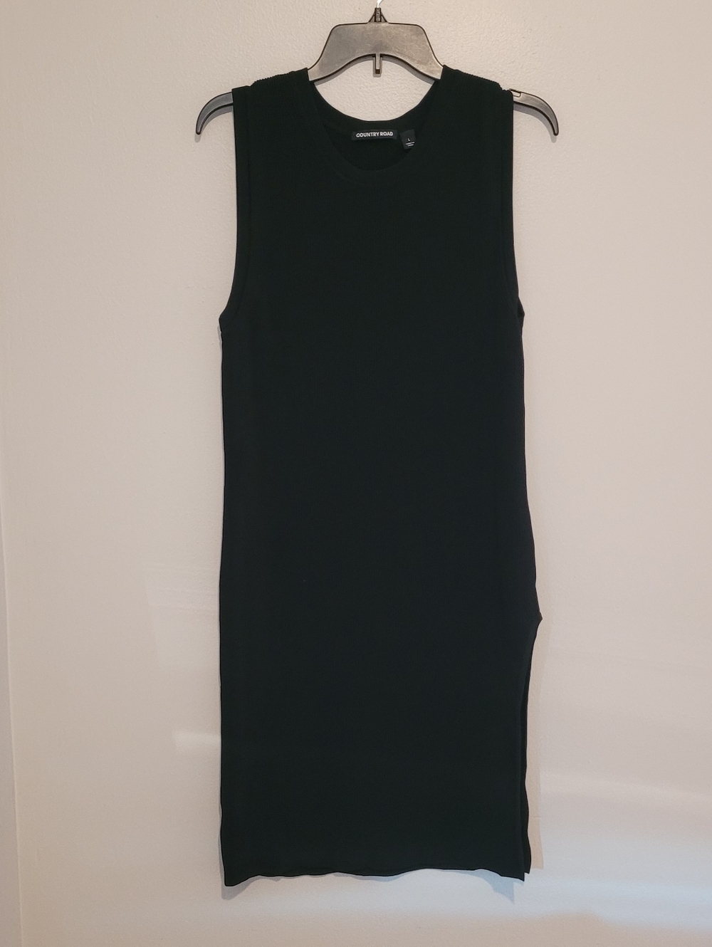Country Road High Slit Black Knit Ribbed Dress